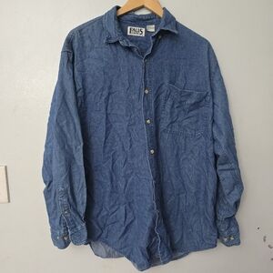 Vintage Falls Creek Denim Shirt Men's Large Blue Button Down Pocket 90s Western